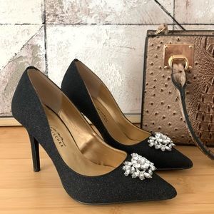BADGLEY MISCHKA/Mark & James Glitter Gala Black Pumps 8.5